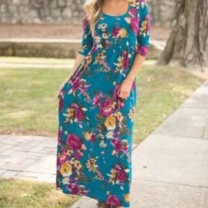 Floral maxi dress, teal